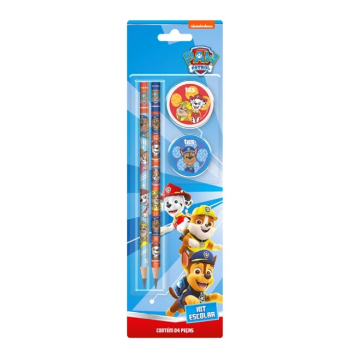 Kit Lápis Patrulha Canina Borracha + Apontador 04 Peças Tris