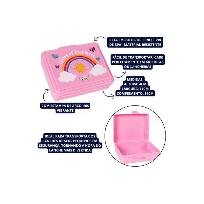 Porta Lanches Plástico Dermiwil Container Kids Colors Of Happiness Rosa 13027 - Imagem 2