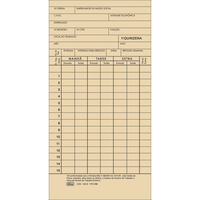 Impresso Cartão Ponto Mensal RB Palha 100 Unidades Tilibra 150193 - Imagem 2