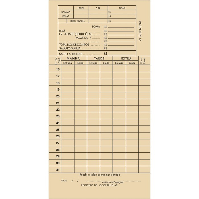 Impresso Cartão Ponto Mensal RB Palha 100 Unidades Tilibra 150193 - Imagem 3