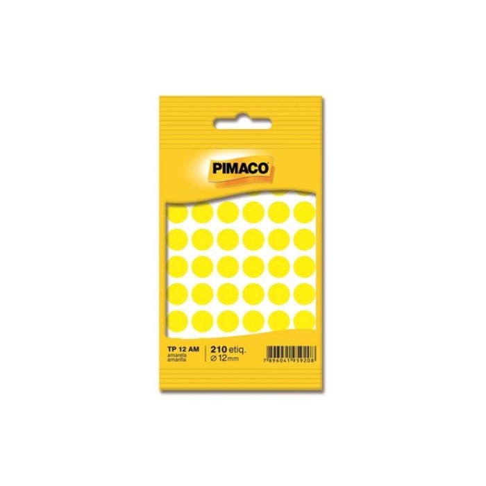 Etiqueta Adesiva Redonda 12mm Amarelo 210 Unidades Pimaco TP12AM