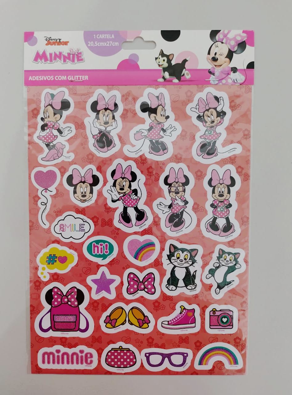 Adesivo Minnie Glitter 25 Unidades VMP 20562947 - Papelaria Criativa