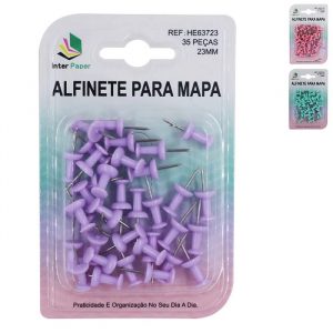 Alfinete Mapa 23mm Tipo Taça Pastel Sortidos C/35 Unidades Inter Paper HE63723