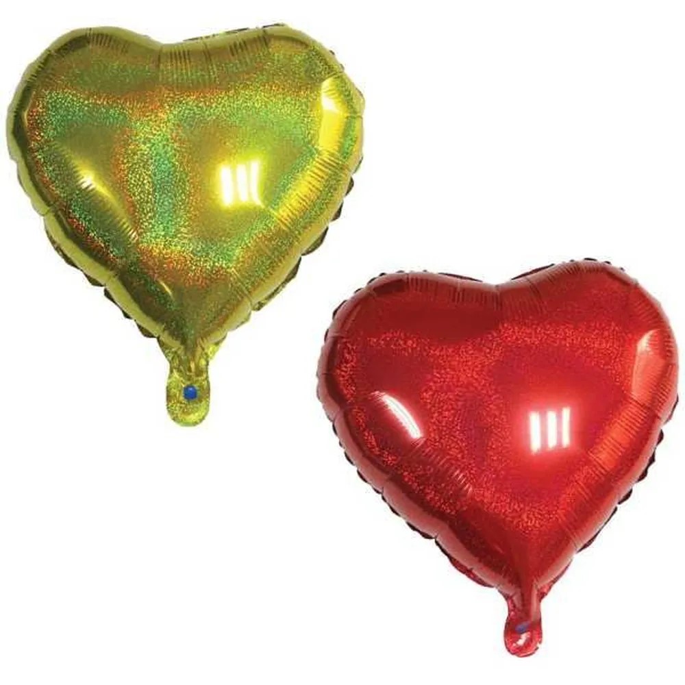 BALAO METALIZADO CORACAO HOLOGRAFICO OURO/VERMELHO 8 POLEGADAS 20CM PCT02 9533