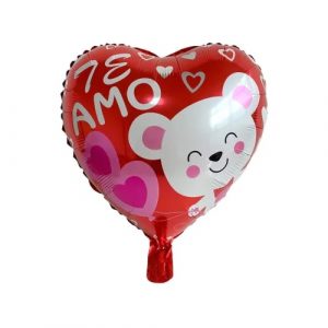 Balão Metalizado Coração Vermelho Te Amo Urso 18" 43cm Ponto Das Festas PF10228