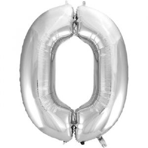 Balão Metalizado Número 0 Prata 16" Pequeno 40cm