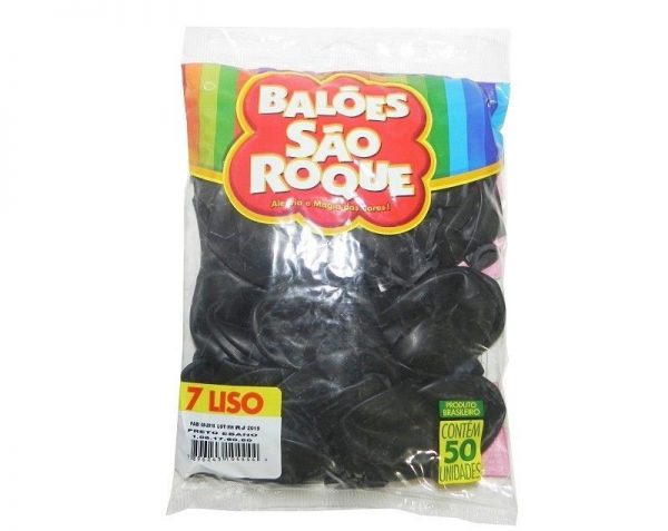 Bexiga Balão Preto Ebano Liso Número 07 - São Roque c/50 Unidades