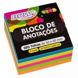 Bloco Adesivo Brw 50x50mm 5 Cores Neon 250 Folhas BA5050