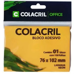 Bloco Adesivo Colacril 76x102mm Laranja Neon 100 Folhas