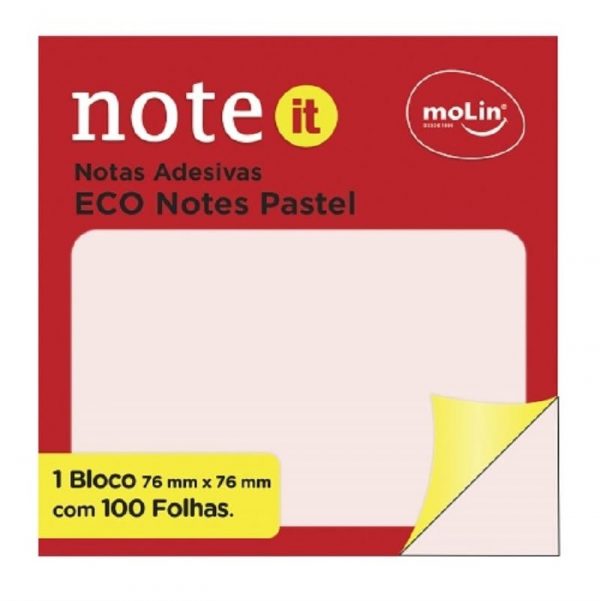 Bloco Adesivo Molin 76mmX76mm Rosa Pastel C/50Fls 23313