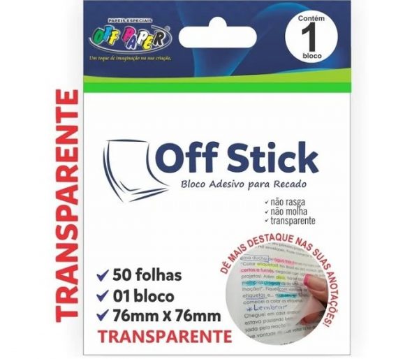 Bloco Adesivo Off Paper 76mmX76mm Transparente 50 Folhas 10545