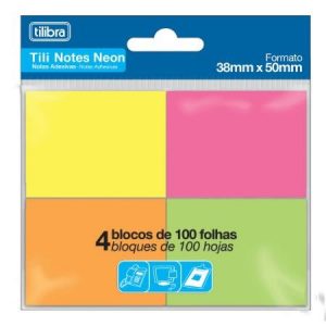 Bloco adesivo Tilibra Neon Tili Notes 38X50 4 Cores 286257