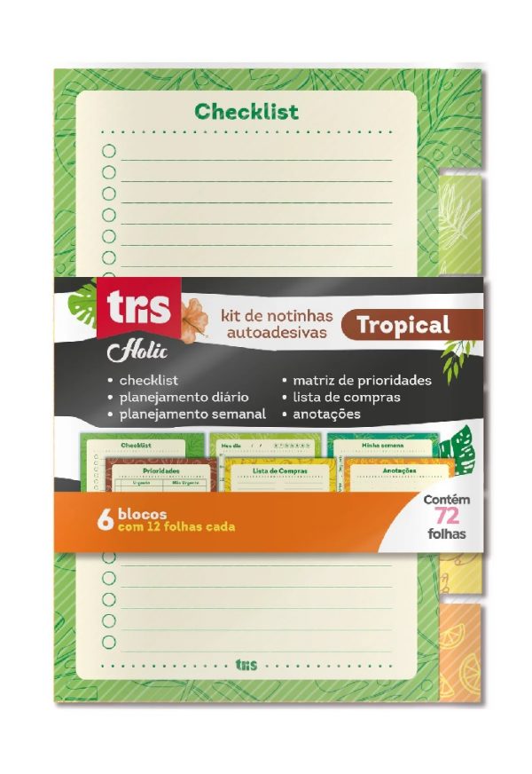 Bloco Adesivo Tris Checklist Tropical 150X100mm 72 Folhas 612201