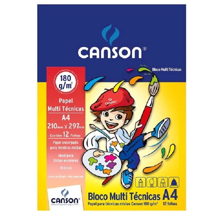 Bloco Canson Multi Técnicas A4 Branco 180grs 12fls 66667500 Papelaria Criativa 1977