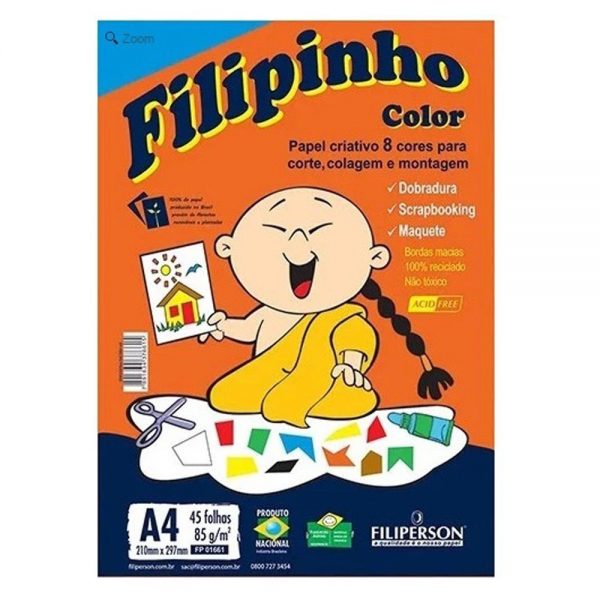BLOCO CREATIVE FILIPERSON FILIPINHO COLOR A4 210X297MM 08 CORES 85GRS 45FLS 01661
