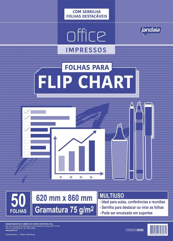 Bloco Flip Chart Jandaia Branco 620x860mm 50 Folhas 69696