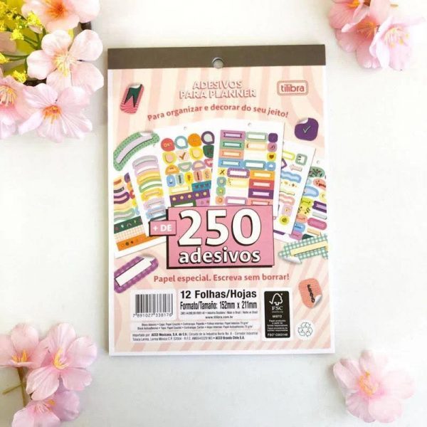 Bloco Free + De 250 Adesivos Planner Colorido Tilibra 12 Folhas 338176