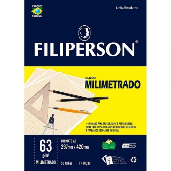 BLOCO MILIMETRADO FILIPERSON A3 297X420MM 63GRS 50FLS 01639