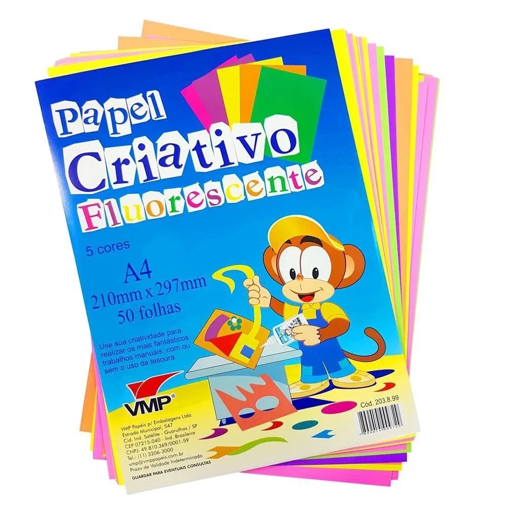 Bloco Para Educacao Artistica Fluorescente 5 cores A4 50f – VMP - Papelaria  Criativa