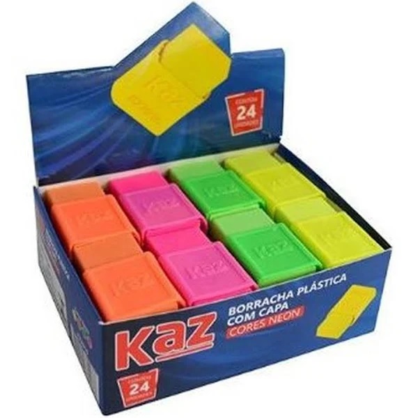 Borracha Plástica Neon Com Capa Sortidas Kaz KZ3032 C/24 Unidades