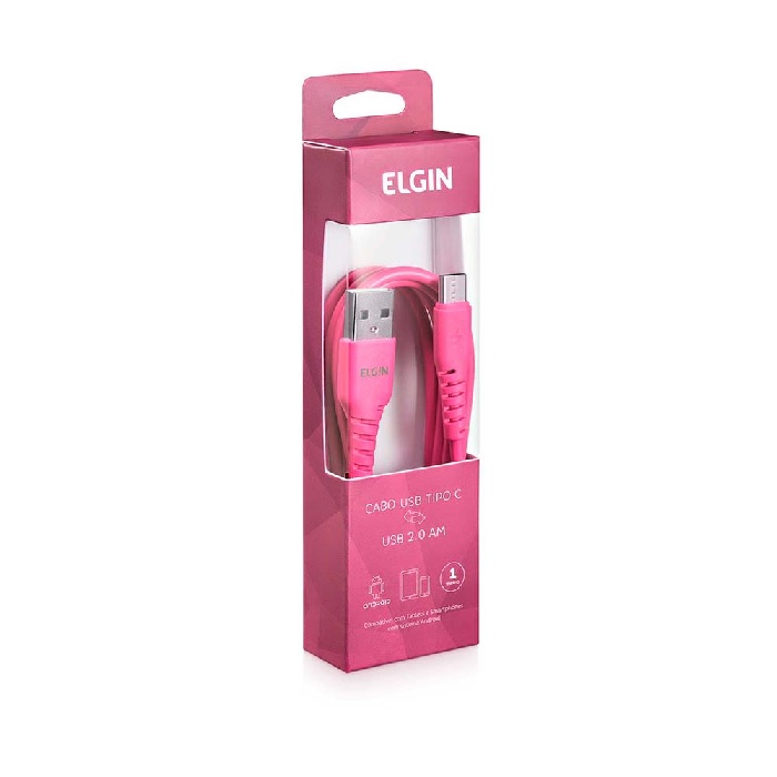 Cabo Usb Elgin Tipo C Rosa 1Mt