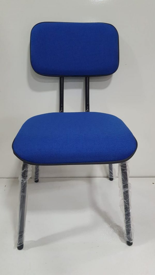 Cadeira Base Fixa Secretária Azul Tecido J Serrano Pelezinho