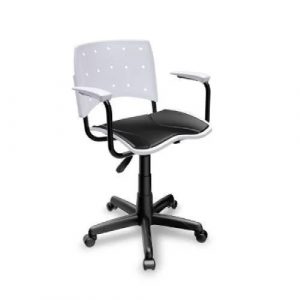 Cadeira Secretária Ergoplax Branca Com Braço E Assento Eco Couro 33970122719