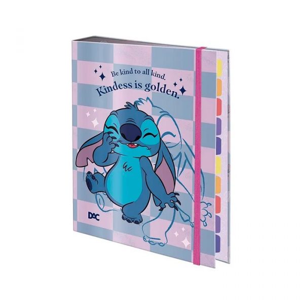 Caderno Argolado Fichário Colegial Stitch Com Elástico 48 Folhas Dac 4076