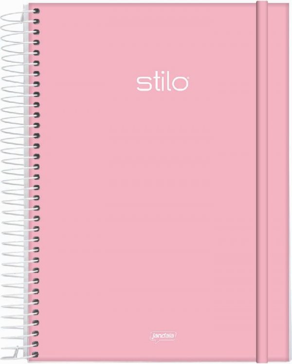 Caderno Universitário 10 Matérias Stilo Rosa Pastel Com Elástico 160Fls Jandaia 68858