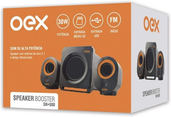 Caixa De Som OEX Bluetooh Speaker Booster Preto Laranja SK500