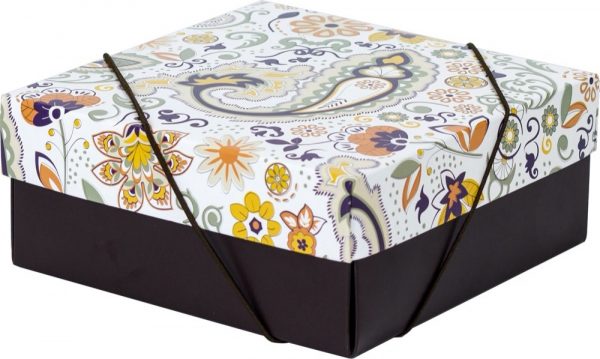 Caixa Presente Quadrada Pequena c/ Elásico Flexivel Floral Rustico Up Box 2224