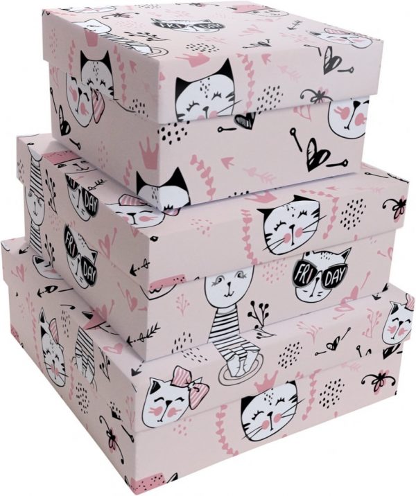 Caixa Presente Up box Quadrada Gatinhas Miau Media