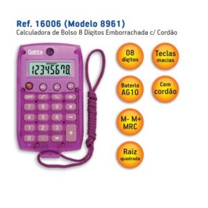 Calculadora de Bolso 8 Dígitos c/ Cordão Rosa 16006 Gatte