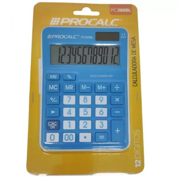 Calculadora De Mesa Procalc Azul PC286BL 12 Dígitos Solar