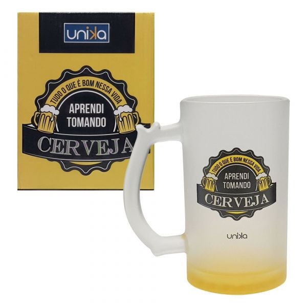 Caneca De Vidro Chopp Aprendi Tomando Cerveja 450ml - Unika 3019
