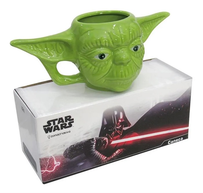 Caneca Porcelana 3D Star Wars Mestre Yoda 400ml Zona Criativa 10023517