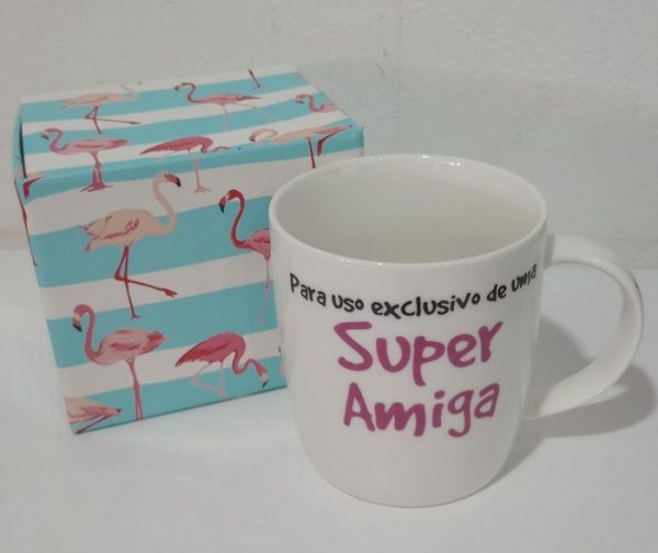 Caneca Porcelana Para Uso Exclusivo De Uma Super Amiga Flamingo Happy Days 300ML