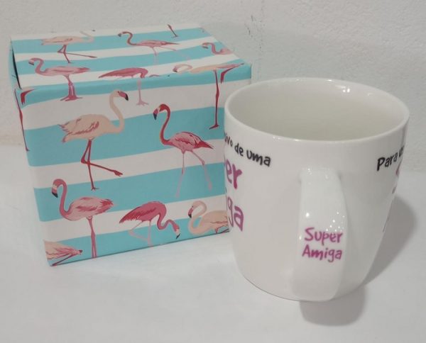 Caneca Porcelana Para Uso Exclusivo De Uma Super Amiga Flamingo Happy Days 300ML
