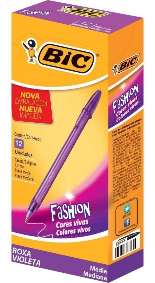 CANETA BIC CRISTAL FASHION 1.2 VIOLETA ROXO