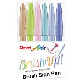 Caneta Brush Sign Pen 6 Cores Pastel Pentel KITBRUSH6P