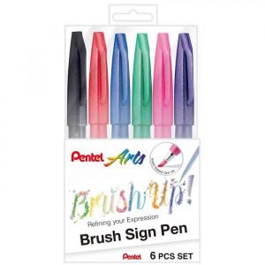 Caneta Brush Sign Pen 6 Cores Pentel KITBRUSH6T
