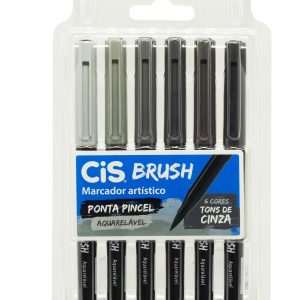 Caneta Cis Brush 06 Cores Tons de Cinza Aquarelável