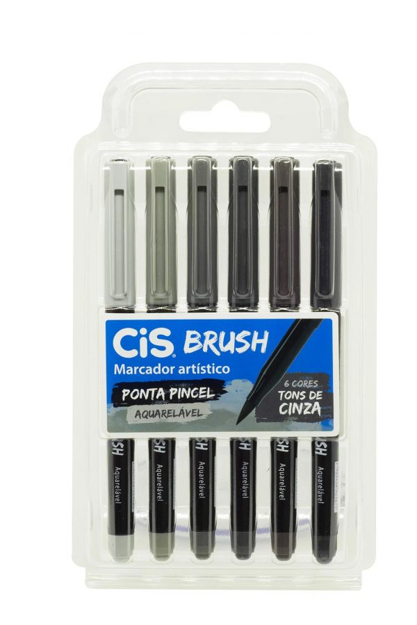Caneta Cis Brush 06 Cores Tons de Cinza Aquarelável