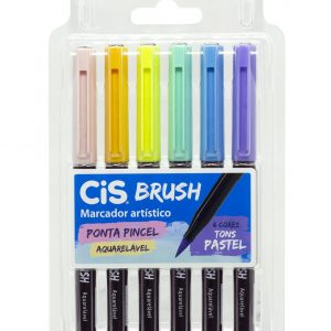 Caneta Cis Brush 06 Cores Tons Pastel Aquarelável