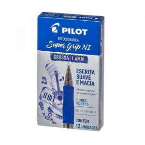 Caneta Esferografica Pilot Super Grip Retratil 1.6 Ponta Grossa Azul C/12 Unidades