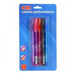 Caneta Esferográfica 1.0mm Com 05 Cores Kaz KZ98118