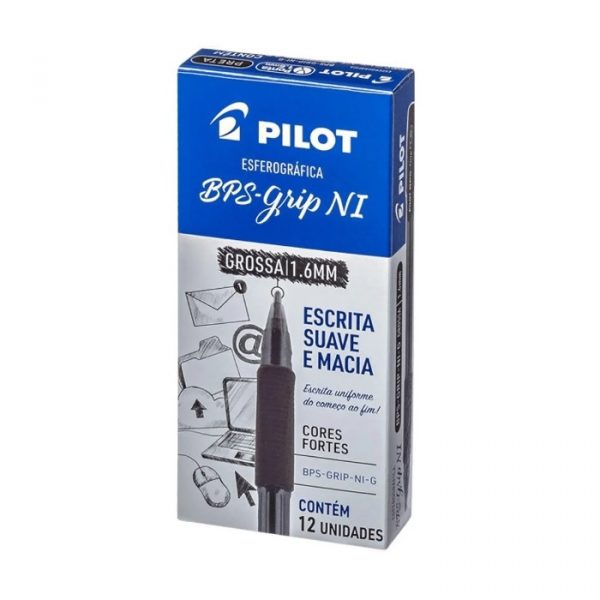 Caneta Esferográfica Pilot Bps Grip 1.6 Grossa Preto C/12 Unidades