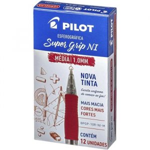 Caneta Esferográfica Pilot Super Grip Retrátil 1.0 Média Vermelha C/12 Unidades