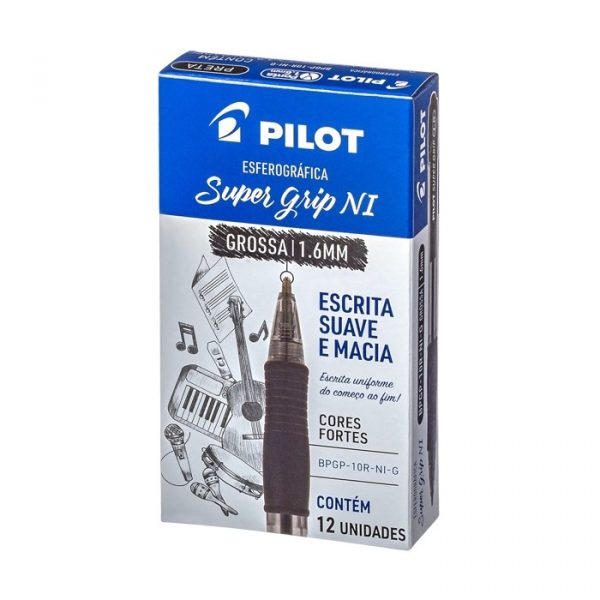 Caneta Esferográfica Pilot Super Grip Retrátil 1.6 Ponta Grossa Preta