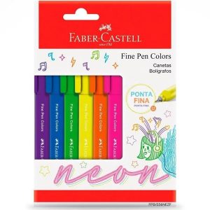 Caneta Faber Castell Fine Pen 6 Cores Neon Ponta Fina 0.4mm FPBES6NEZF